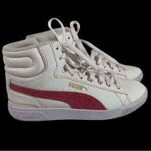 Puma women’s white leather mid-top lace-up sneakers